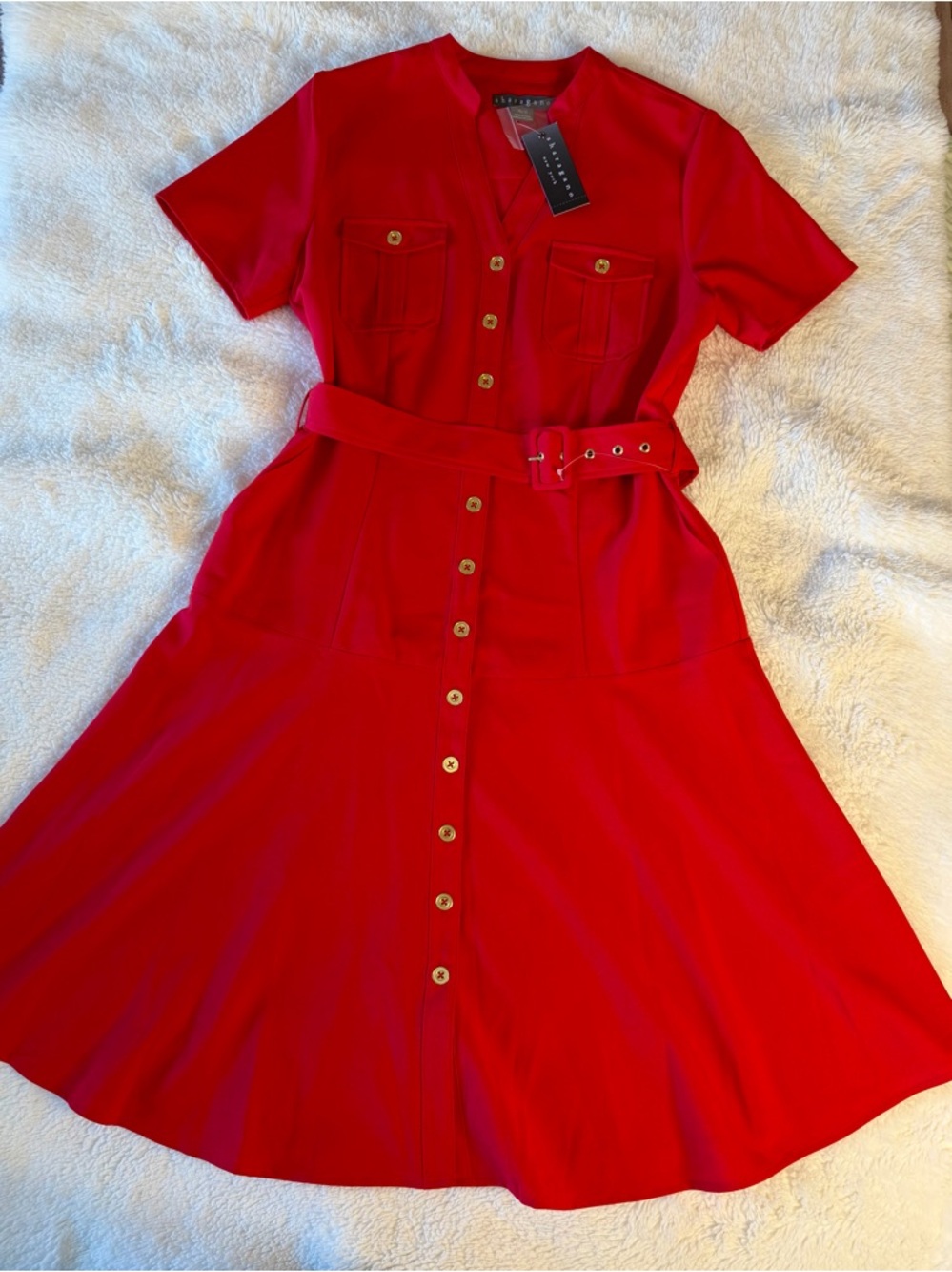 Sharagano Bright Red Button-Front Blouse with Gold Buttons